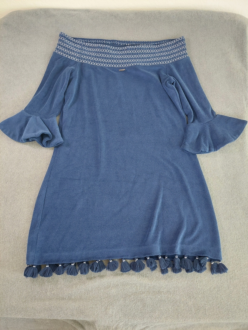 NWT Cabana Life Navy Blue Smocked Off The Shoulder Terry Tunic Dress Medium UPF - Picture 9 of 13